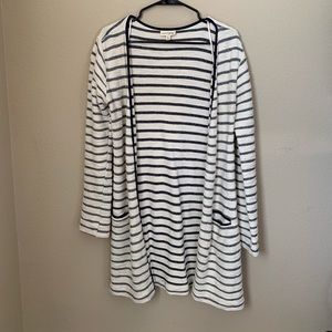 A long striped cardigan with pockets